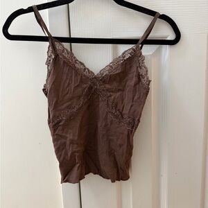 Subdued Brown Lace Trim Camisole Tank Top